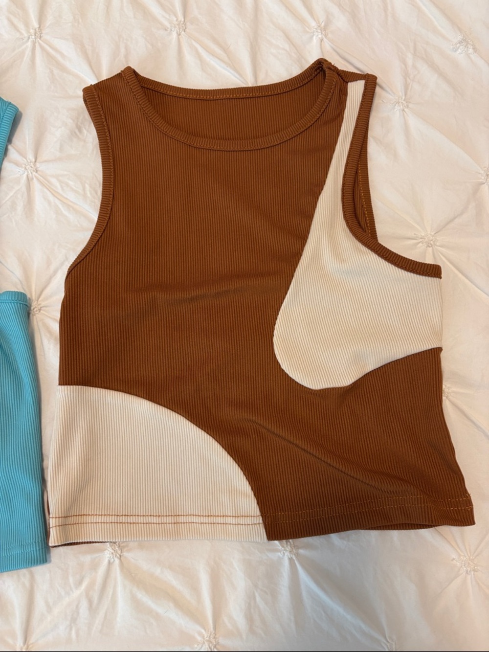Colorblock Ribbed Tank Bundle - Blue/Teal, Coral, Brown, and Sage - Picture 5 of 11